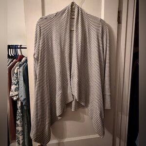 Chicos Cozy Open-Front Shawl Cardigan - Gray Stripe